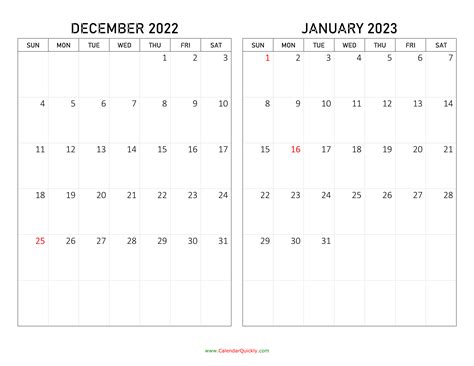December January 2022 Calendar